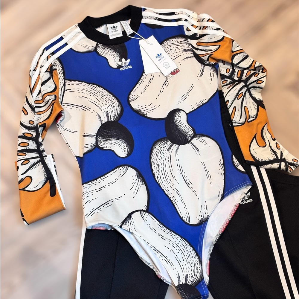 Adidas Blue and Orange Graphic Bodysuit